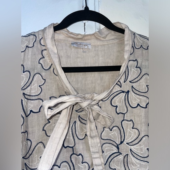 Bellambra Beige 100% Linen Floral Embroidered Shift Dress Made In Italy Sz Small - Picture 3 of 13